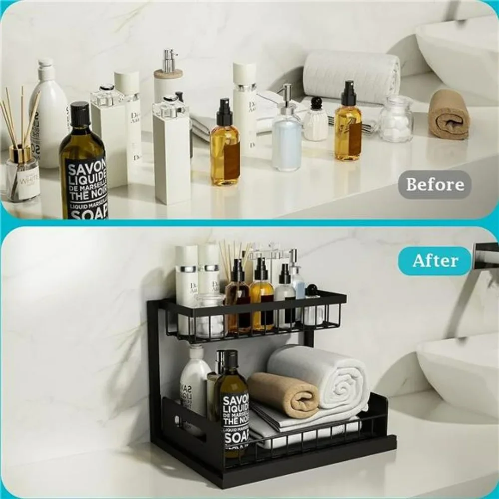 Under Sink Organizer, Pull Out Cabinet Organizer 2 Tier Slide Out Sink Cabinet